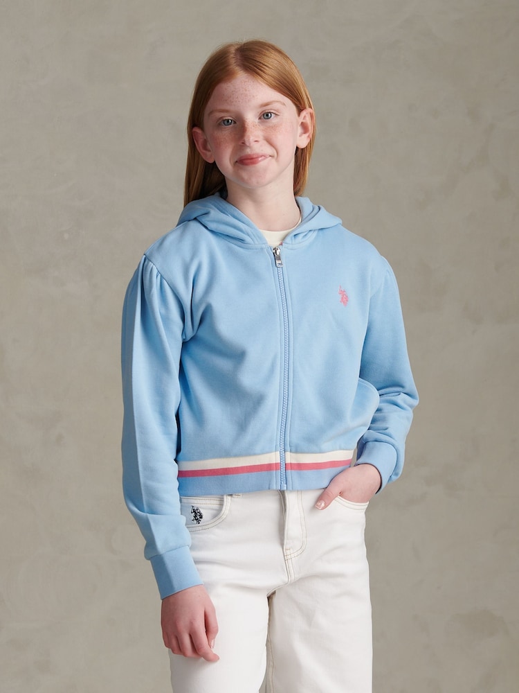 U.S. Polo Assn Blue Rainbow Stripe Double Horsemen Zip Hoodie - Image 1 of 7 U.S. Polo Assn Blue Rainbow Stripe Double Horsemen Zip Hoodie - Image 1 of 7