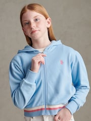 U.S. Polo Assn Blue Rainbow Stripe Double Horsemen Zip Hoodie - Image 2 of 7