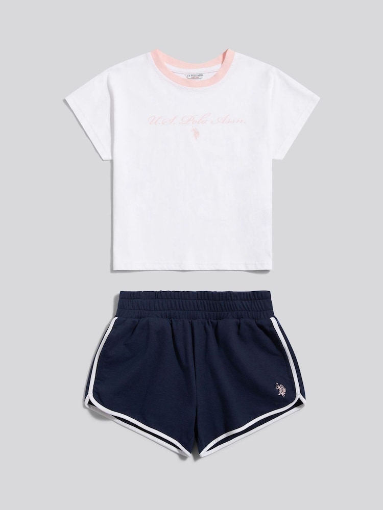 U.S. Polo Assn. Blue Script Graphic T-Shirt & Sweat Shorts Set - Image 1 of 3