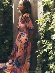 Boden Pink High Neck Blouson Sleeve Dress - Image 1 of 7