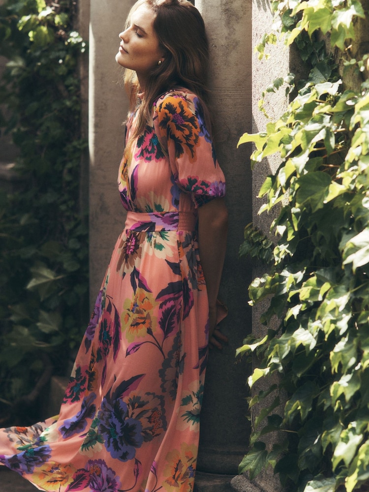 Boden Pink High Neck Blouson Sleeve Dress - Image 1 of 7