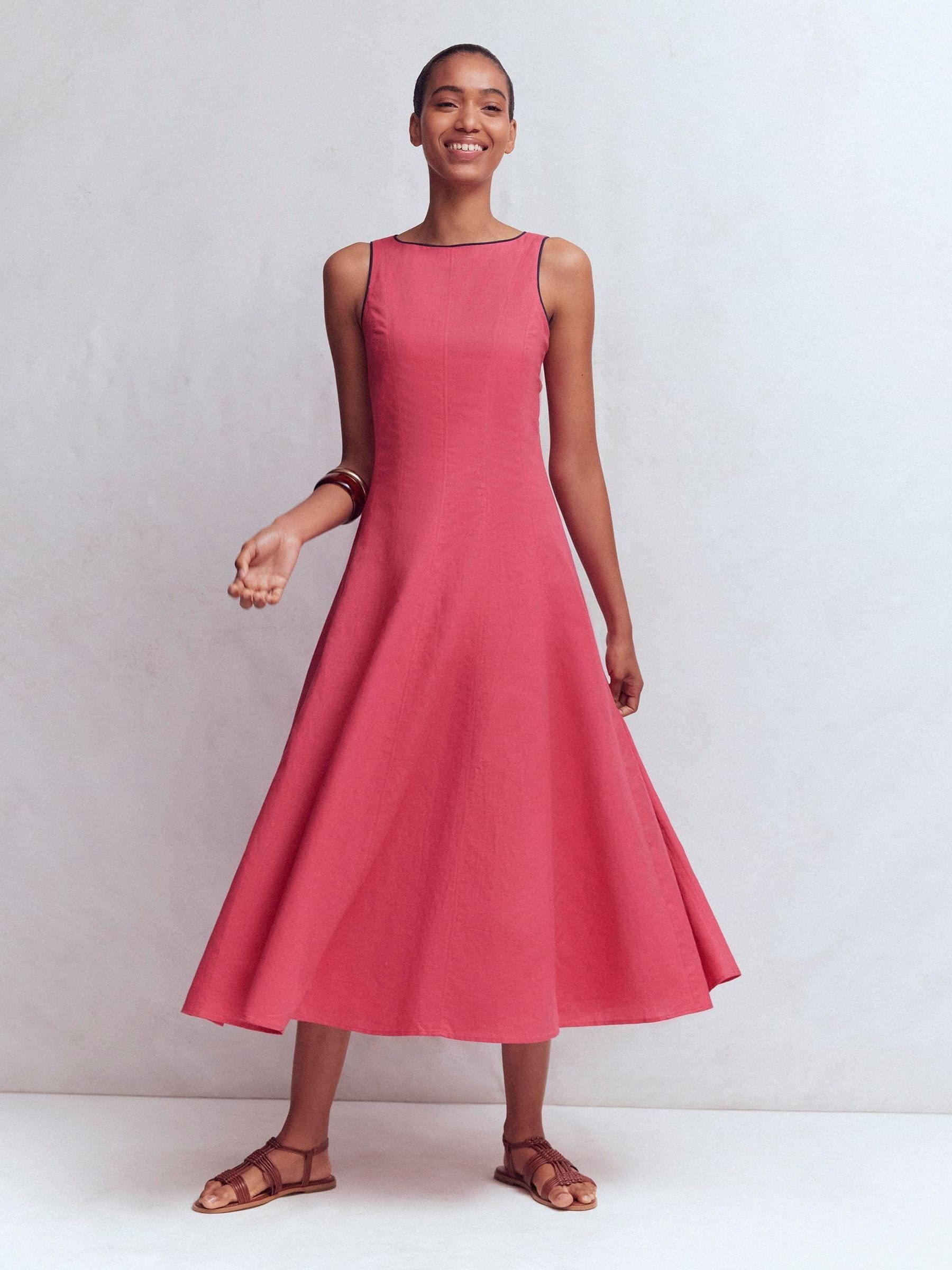 Boden Women's Annet Linen Blend Midi Dress in Pink | Size 12 Boden Women's Annet Linen Blend Midi Dress in Pink | Size 12