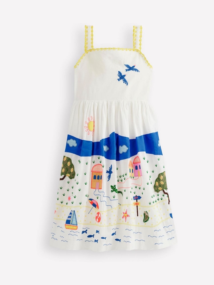 Boden Cream Logo Sun Dress - Image 1 of 3