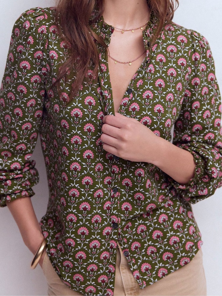 Boden Green Effie Smocked Detail Shirt - Image 2 of 6