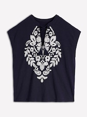 Boden Blue Embroidered Notch T-Shirt - Image 1 of 1