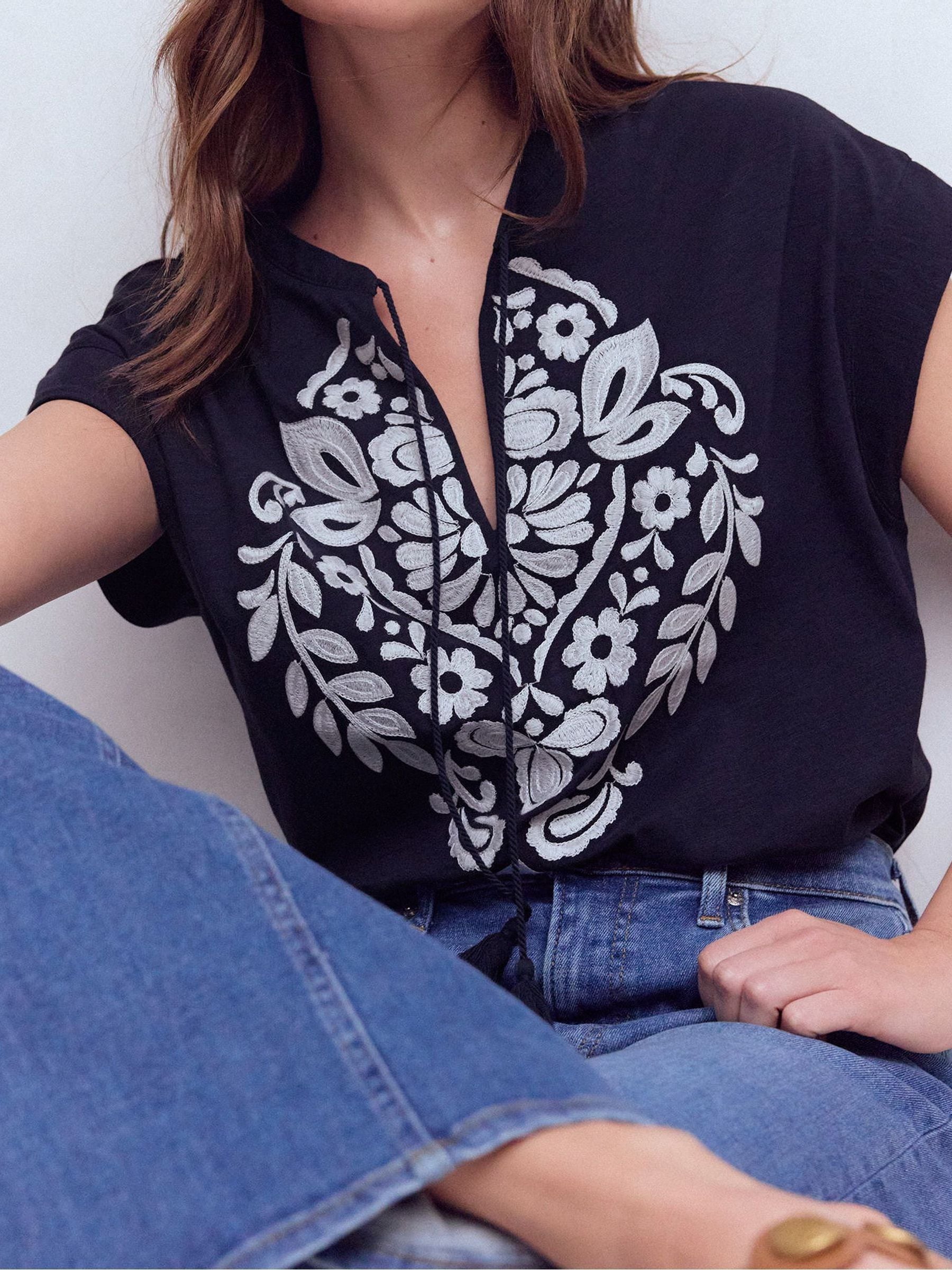 Buy Boden Blue Embroidered Notch T-Shirt from Next USA