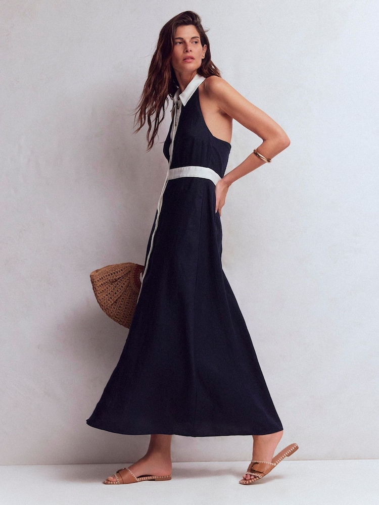 Boden Blue Collar Halter Neck Linen Dress - Image 1 of 5 Boden Blue Collar Halter Neck Linen Dress - Image 1 of 5