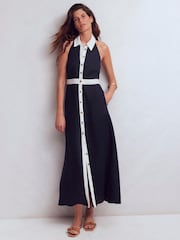 Boden Blue Collar Halter Neck Linen Dress - Image 4 of 5