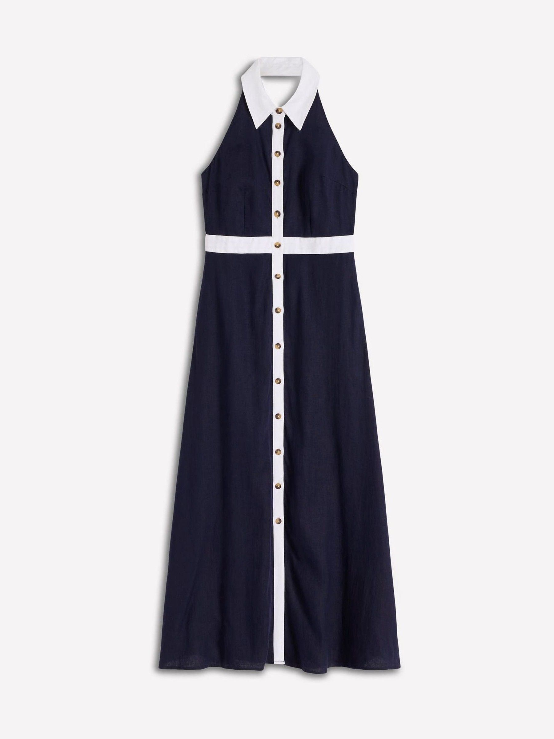 boden halter linen dress Rosa Halter Linen Midi Dress-Navy