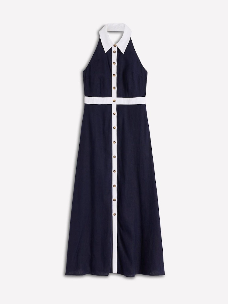 Boden Blue Collar Halter Neck Linen Dress - Image 5 of 5 Boden Blue Collar Halter Neck Linen Dress - Image 5 of 5
