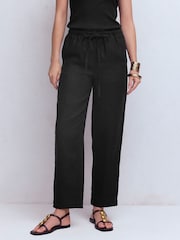 Boden Black Islington Linen Crop Trousers - Image 4 of 5