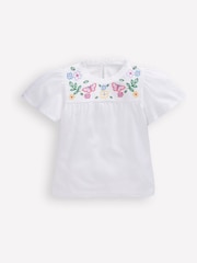 Boden White Embroidered Flutter Sleeve Top - Image 1 of 3
