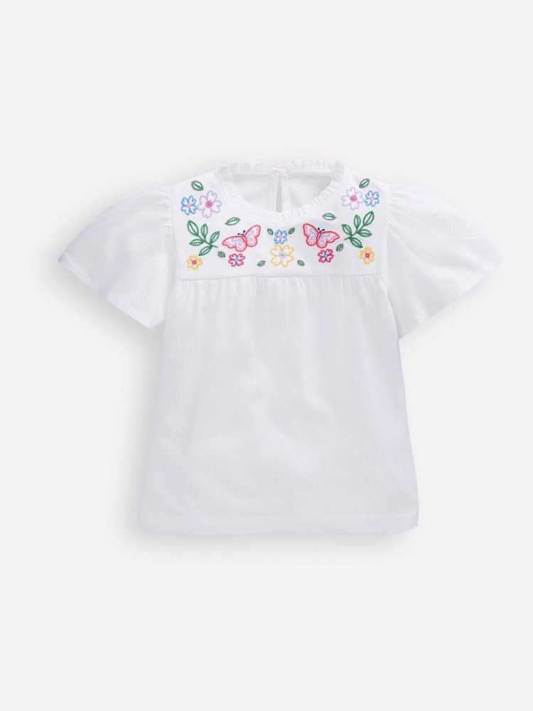 Boden White Embroidered Flutter Sleeve Top - Image 1 of 3