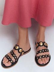 Boden Black Asymmetric Disc Mule Sandals - Image 1 of 5