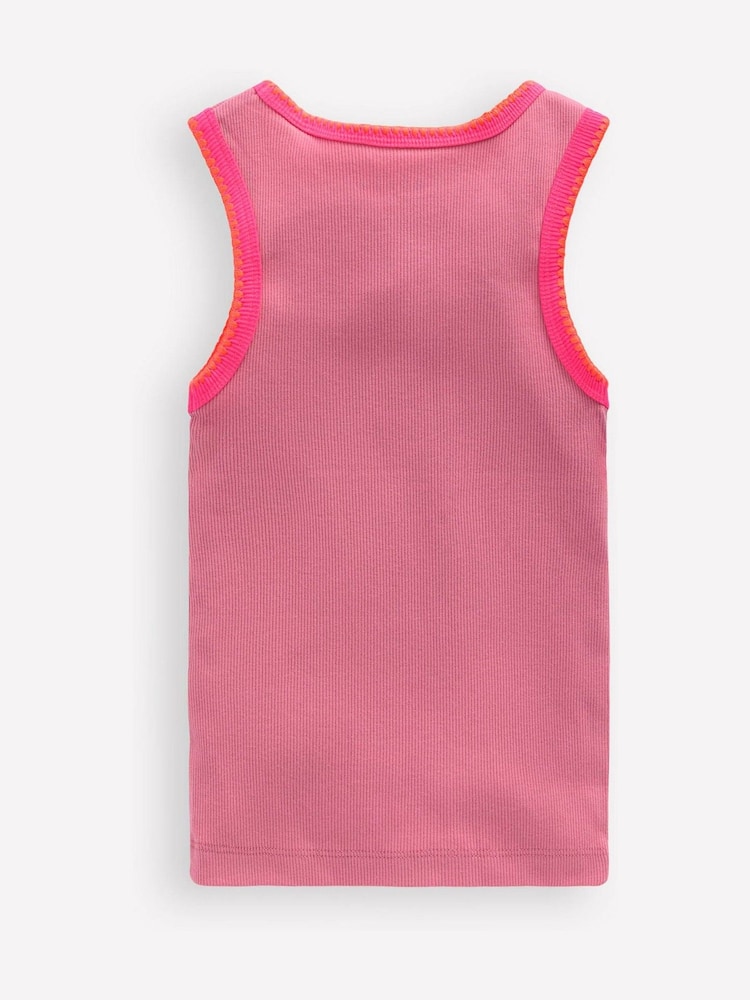 Boden Pink Crochet Trim Ribbed Vest - Image 2 of 3