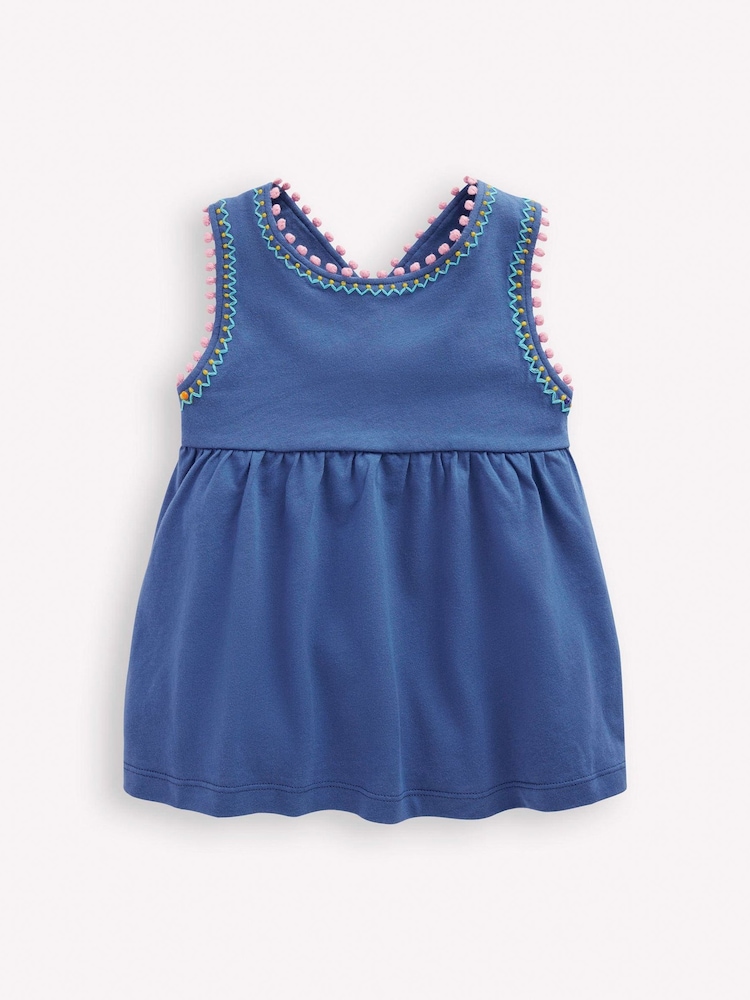 Boden Blue Cross-Back Pom Trim Dresses - Image 1 of 3