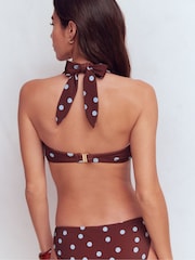 Boden Brown/Blue Spot Kythira Ruched Bikini Top - Image 4 of 8