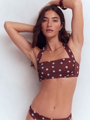 Boden Brown/Blue Spot Kythira Ruched Bikini Top - Image 5 of 8