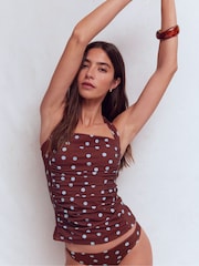 Boden Brown/Blue Spot Kythira Ruched Tankini Top - Image 4 of 7