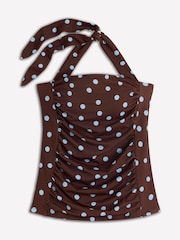 Boden Brown/Blue Spot Kythira Ruched Tankini Top - Image 6 of 7