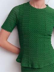 Boden Green Lace Peplum Top - Image 2 of 5