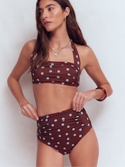 Boden Brown/Blue Spot Kythira Ruched Bikini Bottom - Image 4 of 7