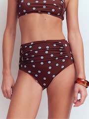 Boden Brown/Blue Spot Kythira Ruched Bikini Bottom - Image 5 of 7