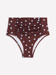 Boden Brown/Blue Spot Kythira Ruched Bikini Bottom - Image 6 of 7