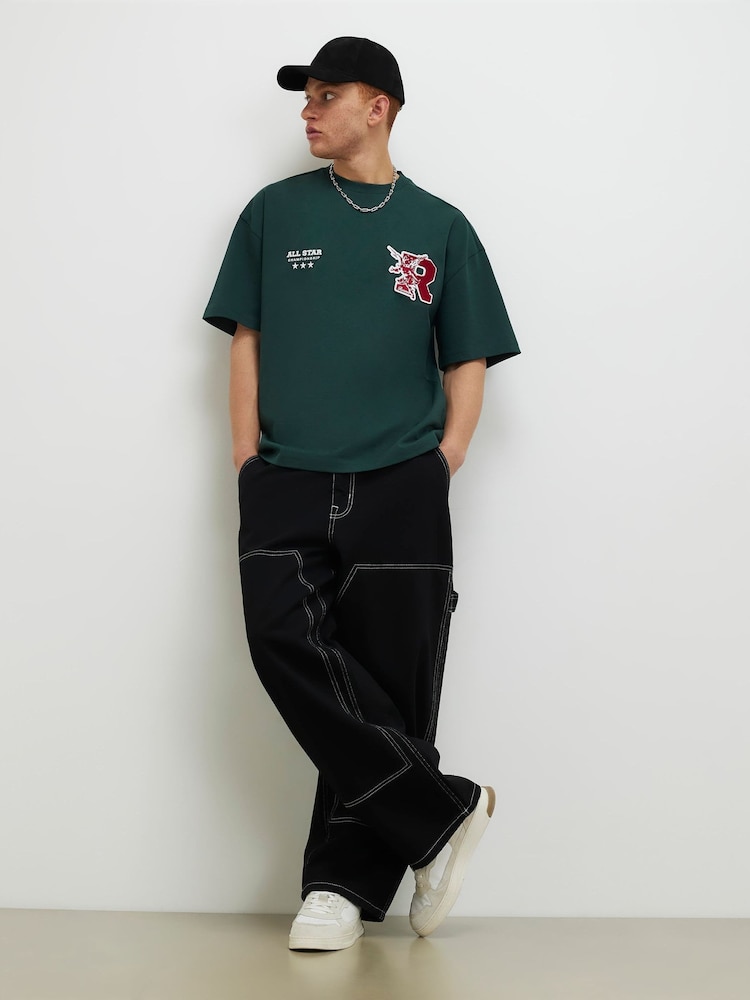 River Island Green Oversized Badge T-Shirt - Image 1 of 4