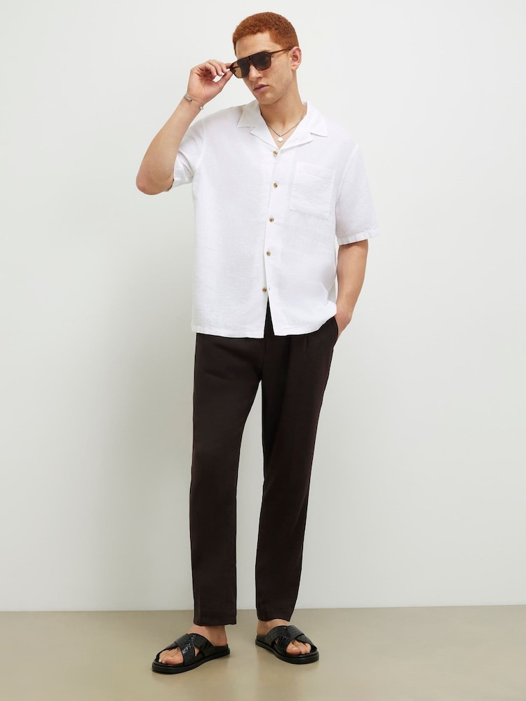 River Island White Regular Fit Linen Blend Revere Shirt - Image 2 of 4