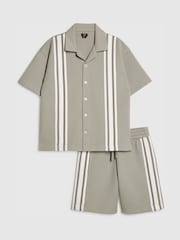 River Island Green Boxy Stripe Revere Shirt & Short Set - Image 1 of 5