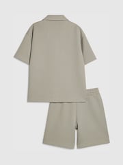 River Island Green Boxy Stripe Revere Shirt & Short Set - Image 2 of 5