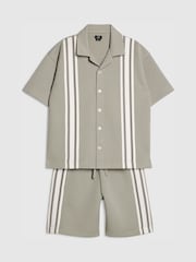 River Island Green Boxy Stripe Revere Shirt & Short Set - Image 3 of 5