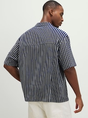 River Island Blue Textured Stripe Revere Shirt - Image 2 of 4