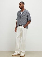 River Island Blue Textured Stripe Revere Shirt - Image 3 of 4