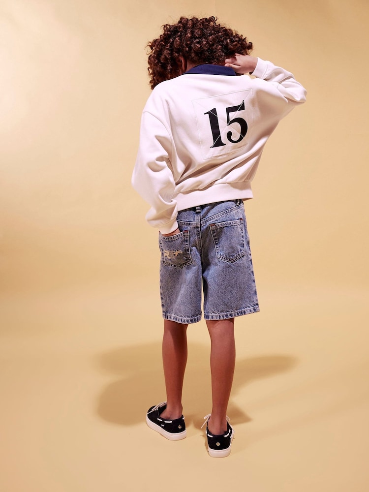 River Island Blue Regular Fit Washed Denim Shorts - Image 2 of 6