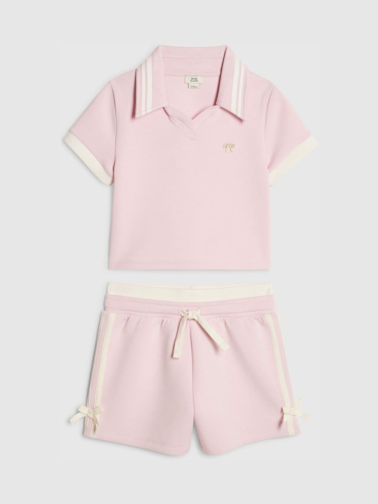 River Island Pink Clean Polo Shirt & Shorts Set - Image 1 of 4