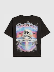 River Island Black Oversized Skull Washed T-Shirt - Image 1 of 4