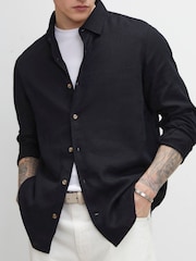River Island Black Regular Fit Linen Blend Shirt - Image 1 of 4
