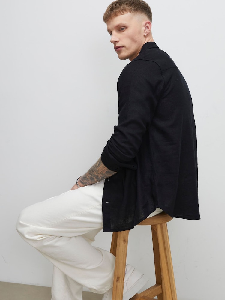 River Island Black Regular Fit Linen Blend Shirt - Image 2 of 4