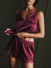 AIYLA Burgundy Red Lace & Silk Shorts - Image 1 of 8
