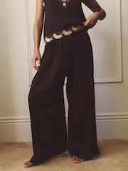AIYLA Chocolate Brown Premium Satin Trousers - Image 1 of 9