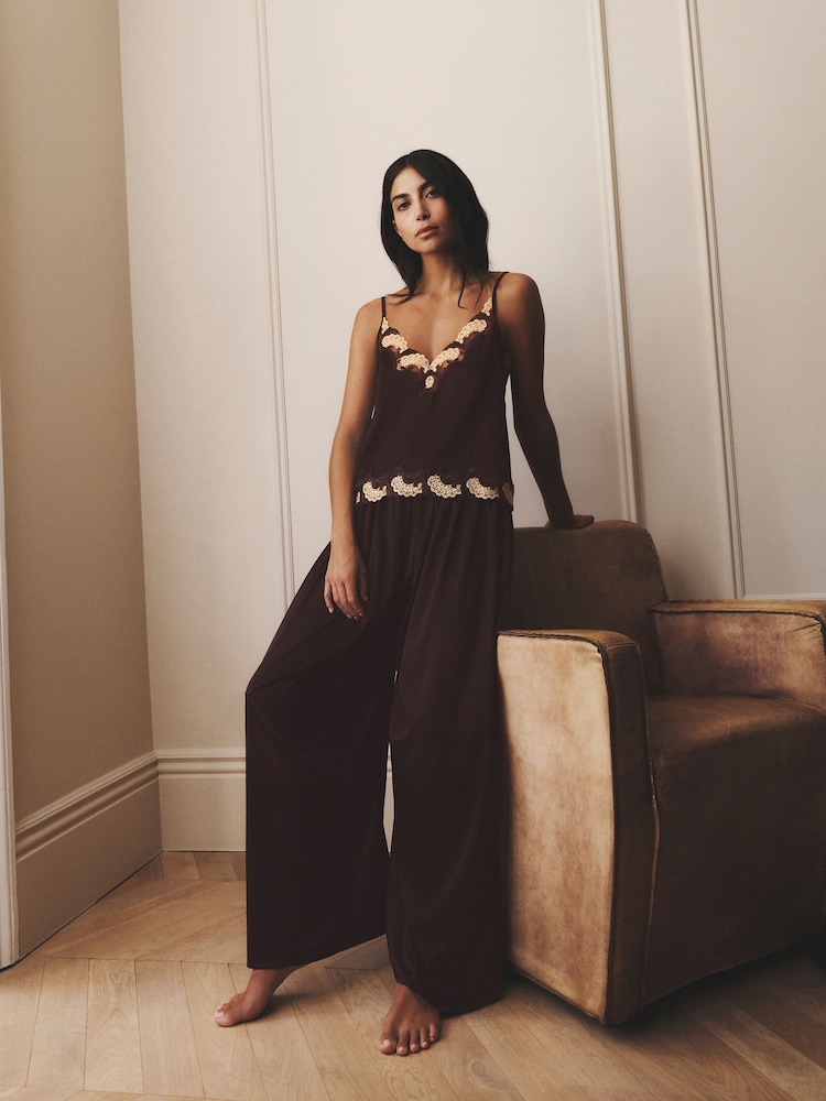 AIYLA Chocolate Brown Premium Satin Trousers - Image 2 of 9