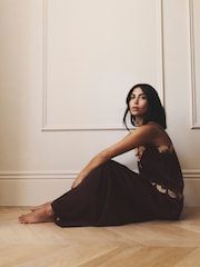 AIYLA Chocolate Brown Premium Satin Trousers - Image 3 of 9