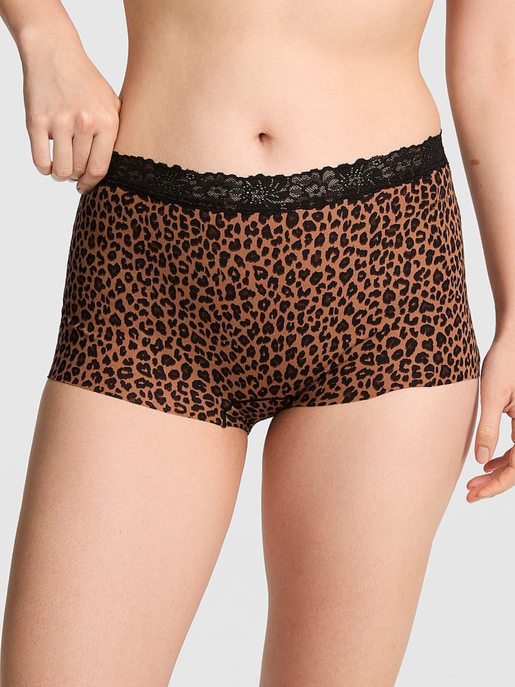 Victoria's Secret Pink Leopard Brown Boyshort Lace Trim Knickers - Image 1 of 2 Victoria's Secret Pink Leopard Brown Boyshort Lace Trim Knickers - Image 1 of 2