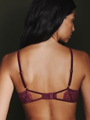 AIYLA Burgundy Red Padded Plunge Lace & Silk Bra - Image 3 of 5