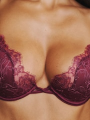 AIYLA Burgundy Red Padded Plunge Lace & Silk Bra - Image 4 of 5
