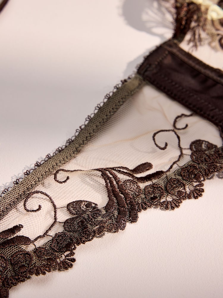 Chocolate Brown - Swiss Designed Embroidered Silk Bra - Larawan 10 ng 10