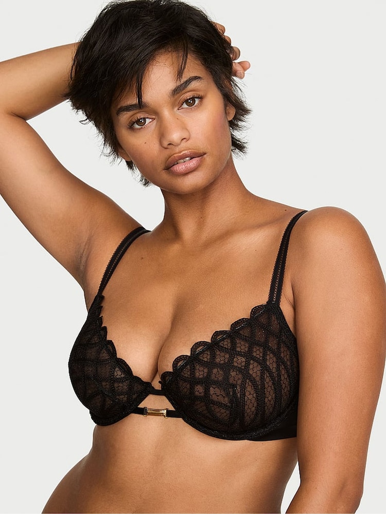 Victoria's Secret Black Unlined Demi Viper Embroidery Bra - Image 1 of 2