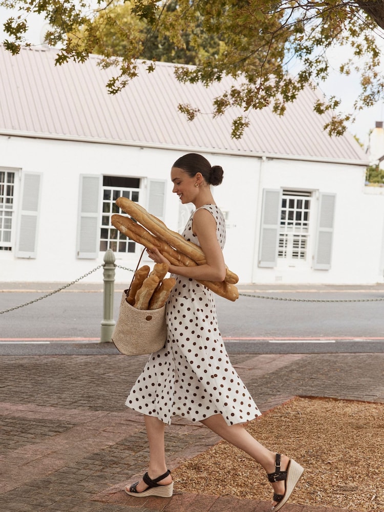 Buy Hobbs Cream and Brown Polka Dot Carmen Sleevless Linen Midi Dress from Next USA Buy Hobbs Cream and Brown Polka Dot Carmen Sleevless Linen Midi Dress from Next USA